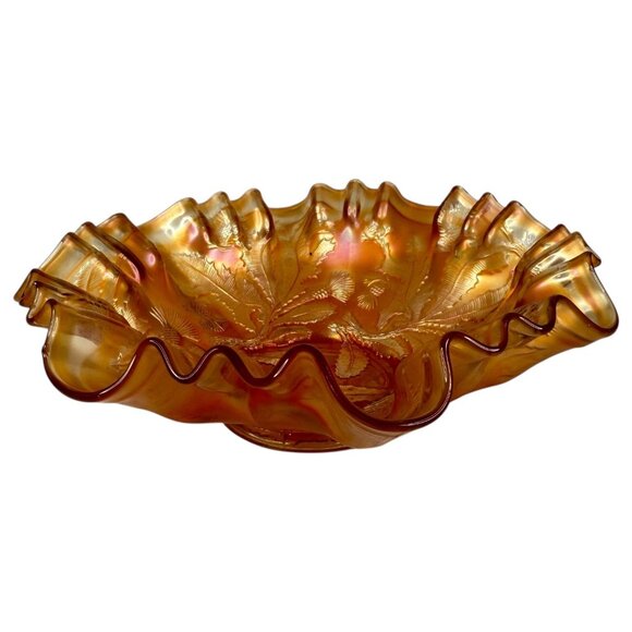 Vintage Fenton Marigold Thistle Carnival Glass Ruffled Edge Bowl Iridescent - Picture 5 of 7